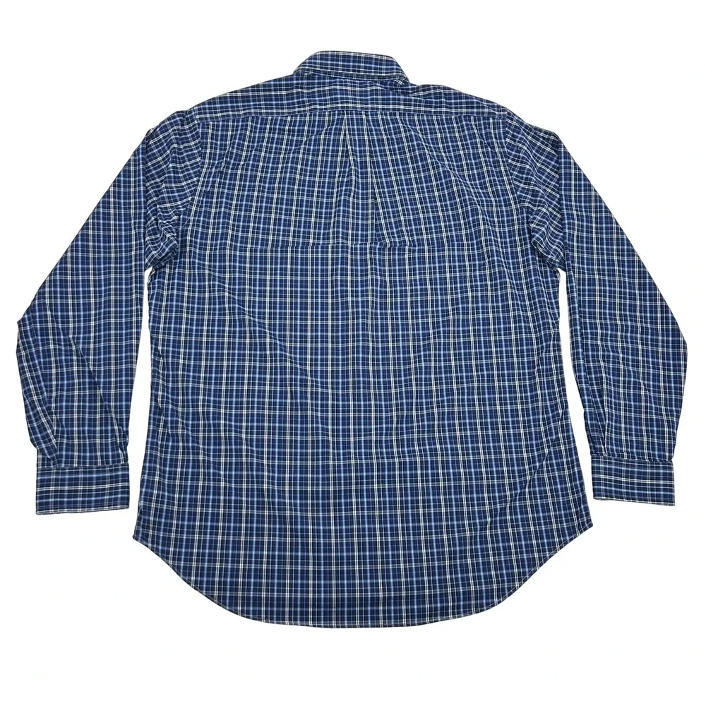 Ralph Lauren Button Down Shirt Mens Large Blue Plaid Classic Fit Stretch Nylon